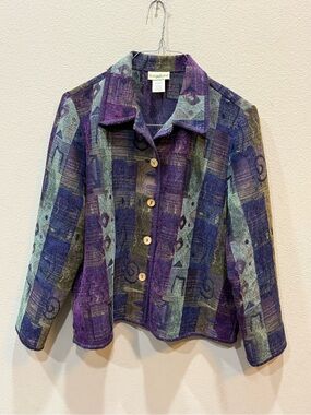 Vintage Travelsmith Embroidered Colorful Blanket Blazer Jacket Size Large